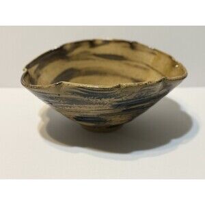 Vintage Large Studio Art Pottery Stoneware Handmade Bowl Signed 10" Brown